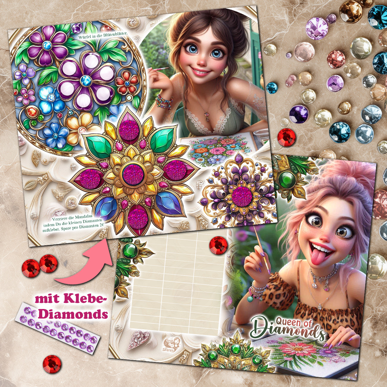 Klappkarte Sparchallenge "Queen of Diamonds" (Diamond Painting)